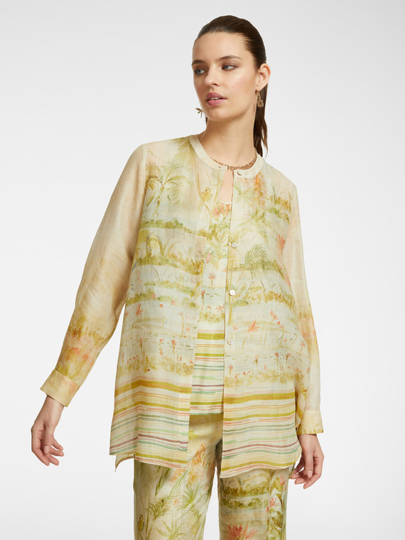 Camisa larga de ramio estampado