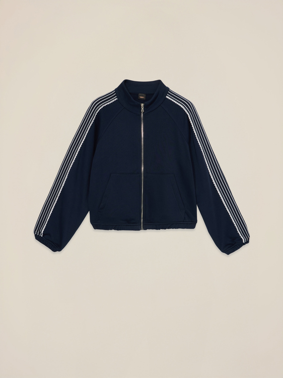 Sudadera con cremallera y detalles de encaje