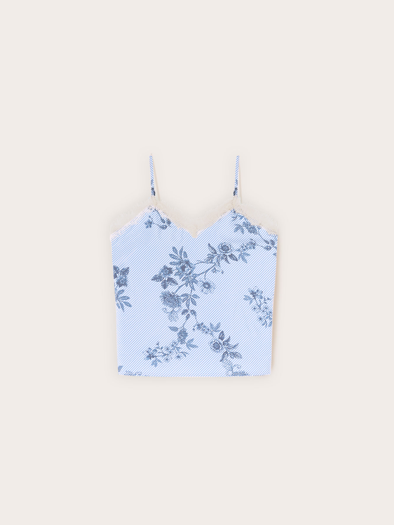 Top &icirc;n dungi cu dantelă și imprimeu floral image number 4