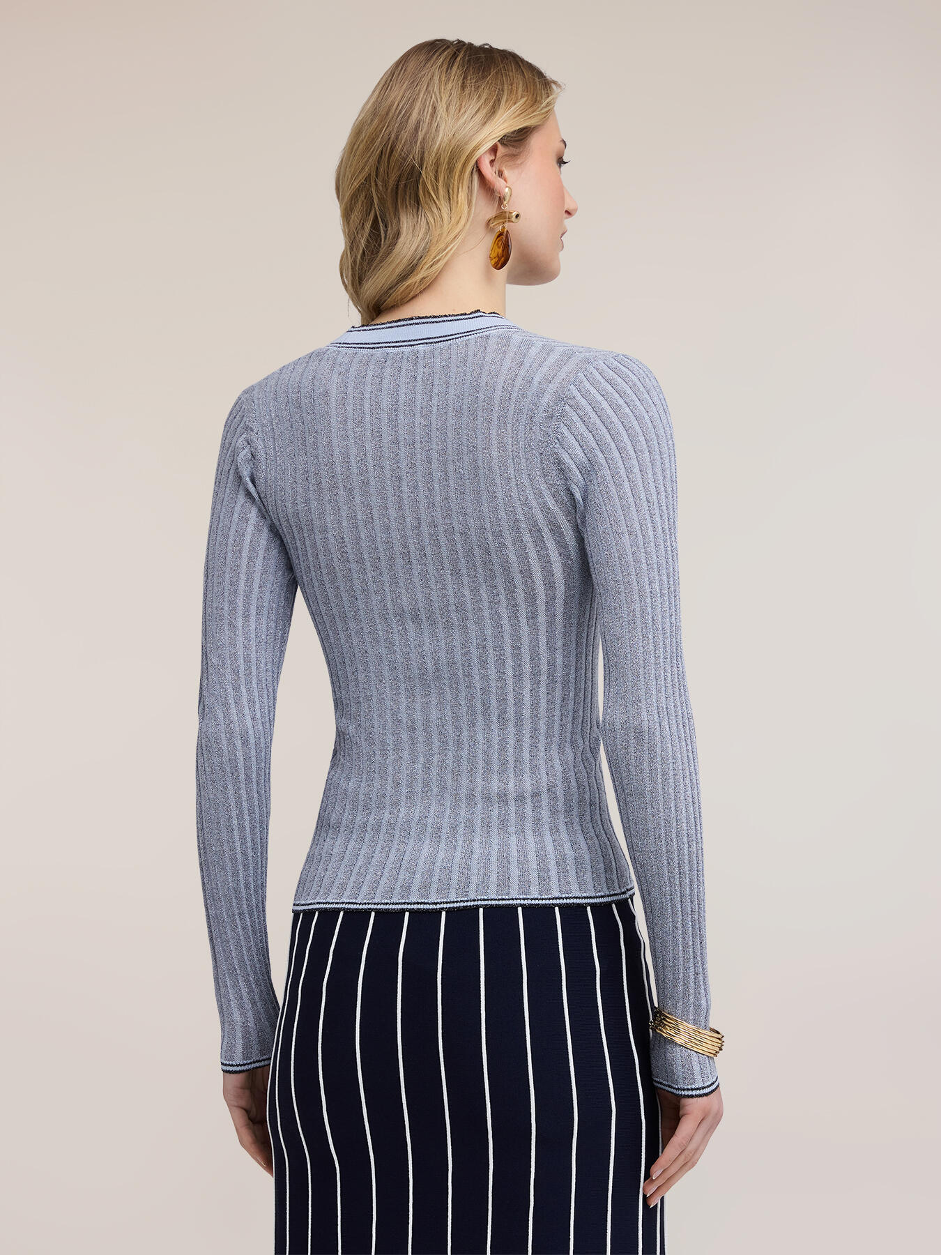 Ribbed knit cardigan with lurex blend image number 1