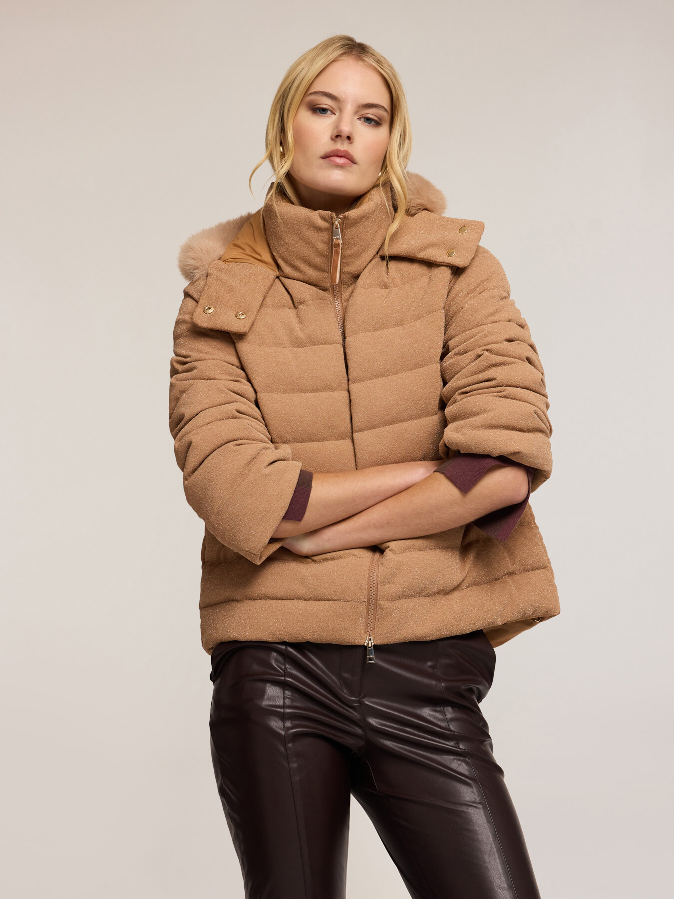 Heavy glittery down jacket with hood image number 0
