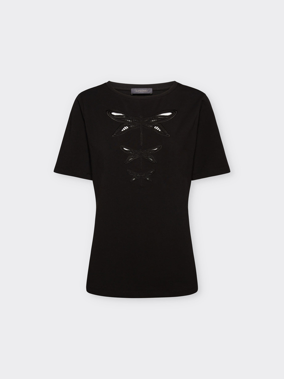 T-shirt com bordado de libélulas