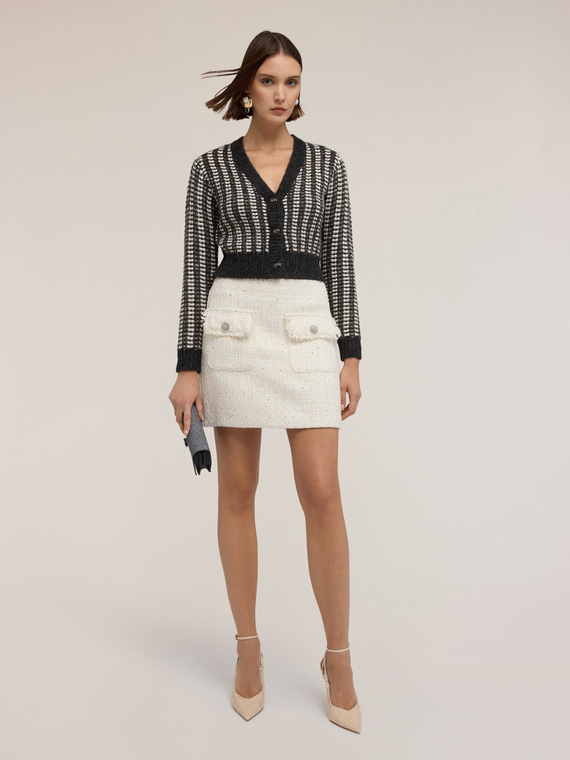 Cardigan court ajouré mélange lurex