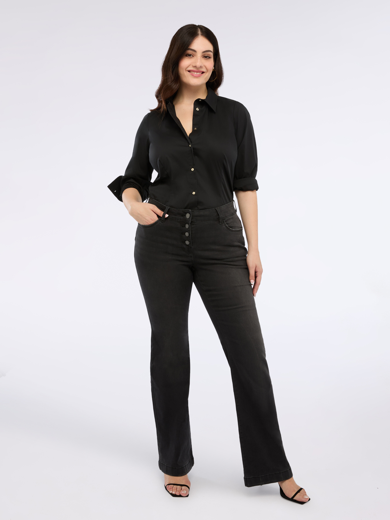 Dark grey wash flare jeans image number 0