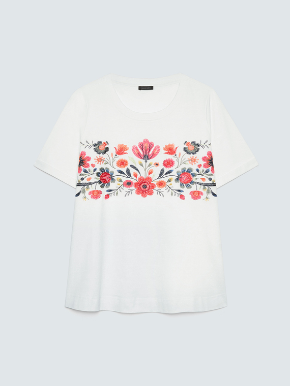 T-Shirt aus Baumwolle mit Blumenstickerei