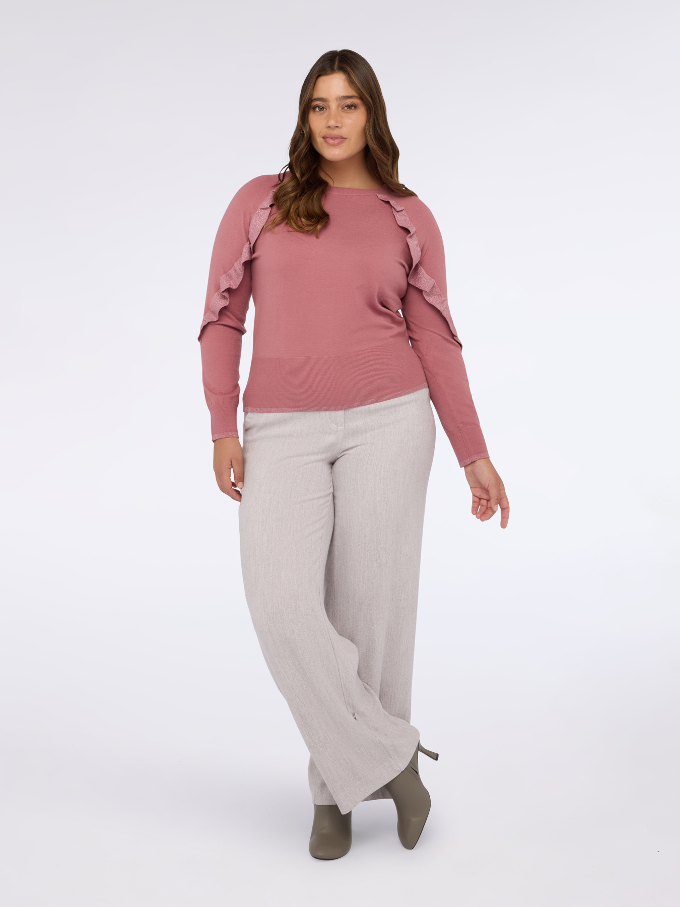 Crew neck sweater with ruffles image number 0