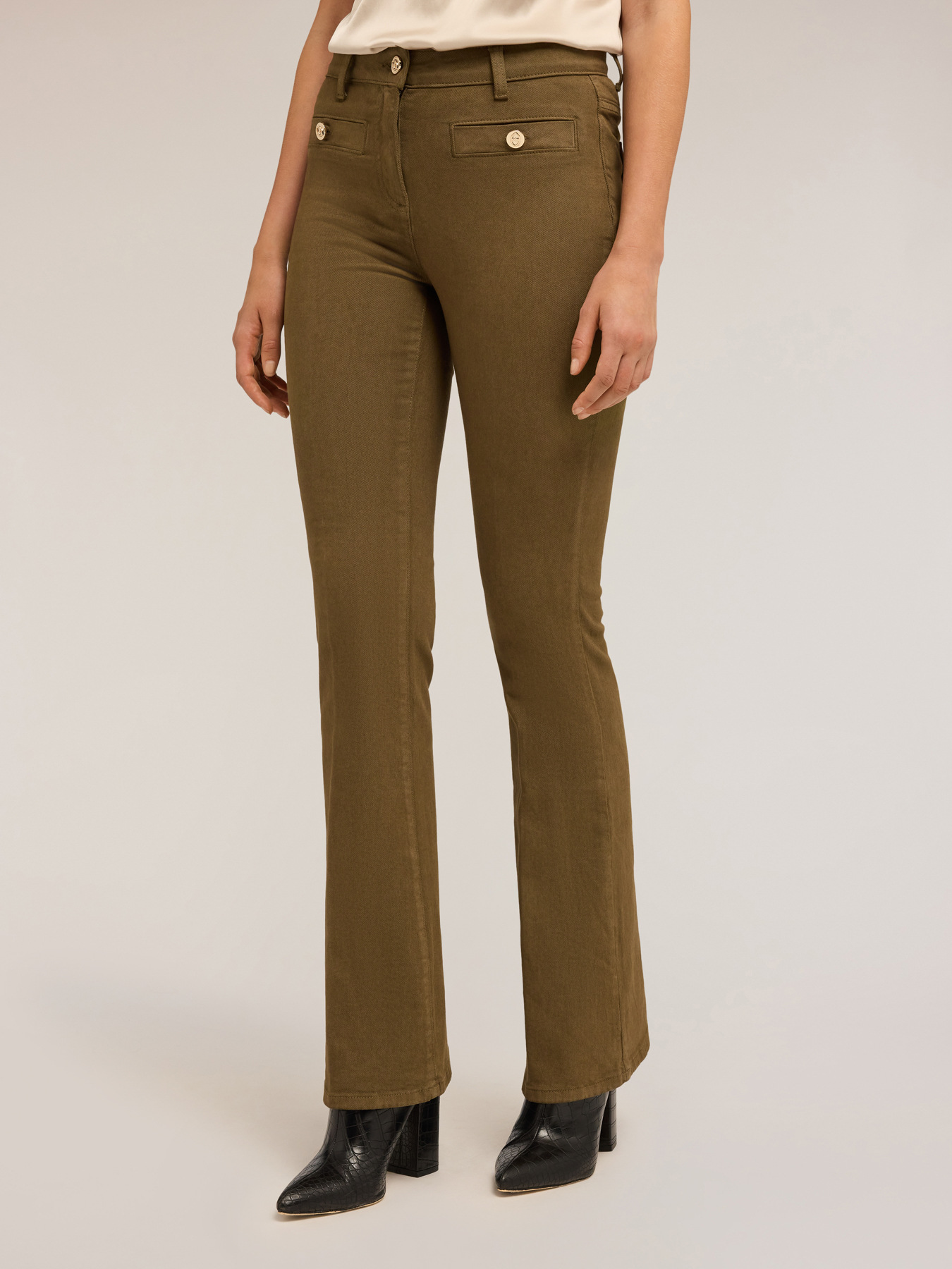 Cotton drill flare pants image number 0