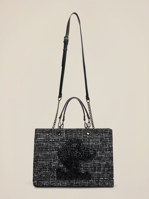 Tweed shoulder bag with appliqué