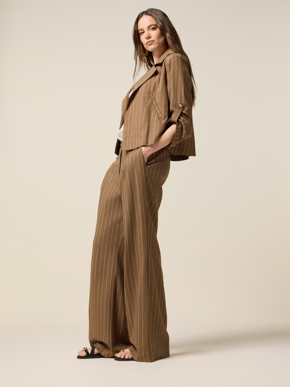 Pantalon palazzo en mélange de lin