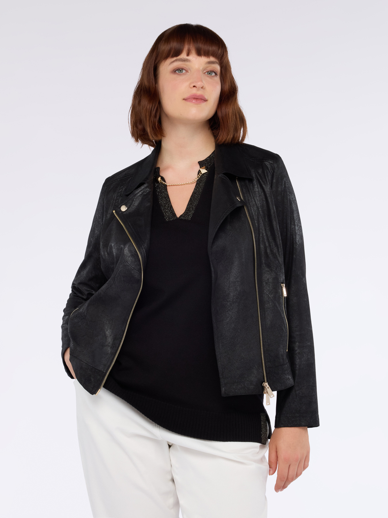 Suede-effect ankle boot with gold zip image number 4