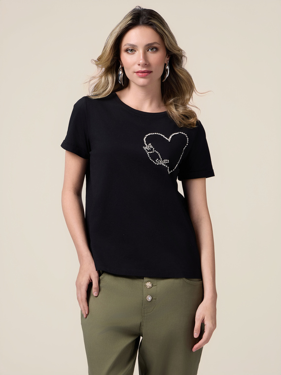 Cotton T-shirt with jewel embroidery