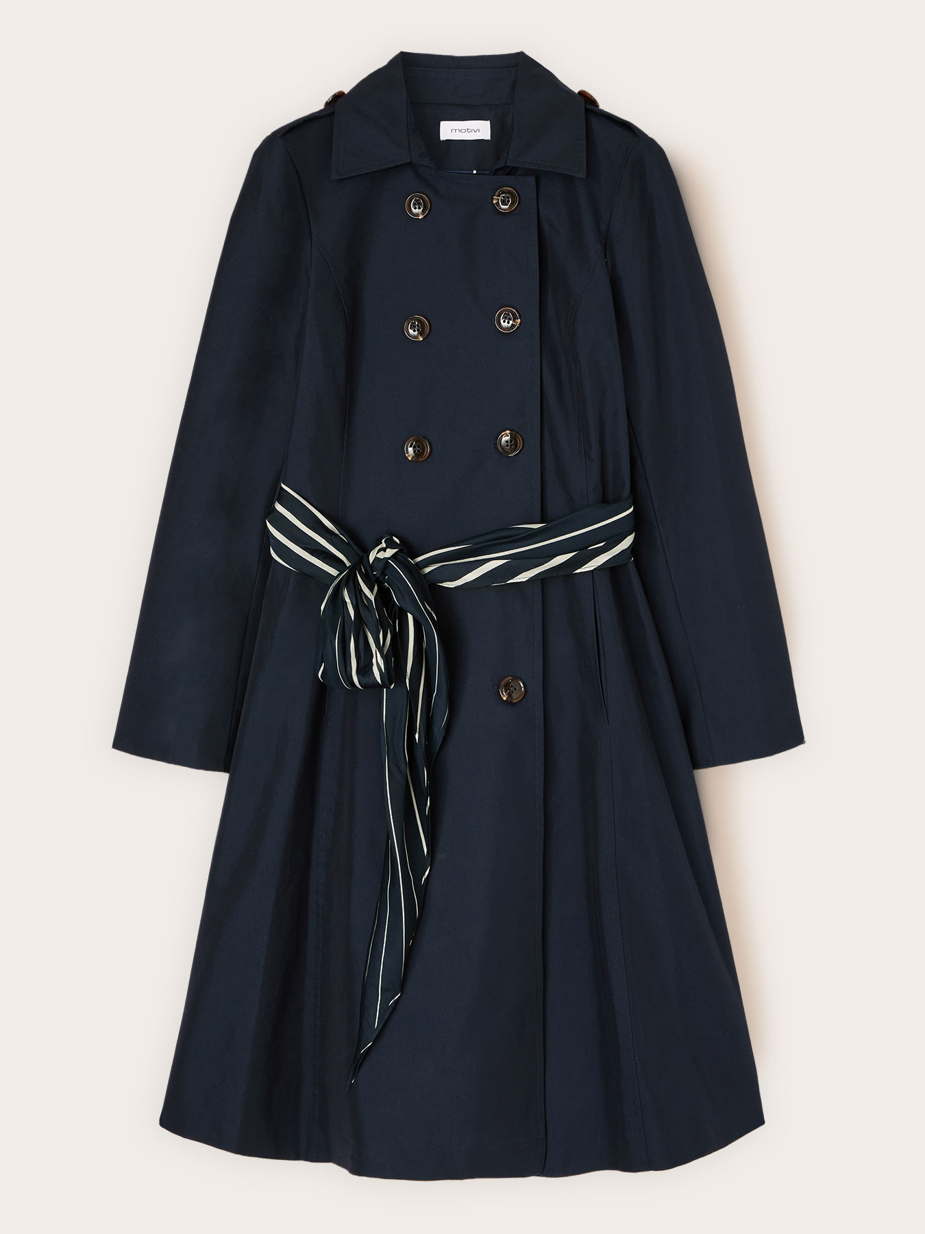 Mixed cotton drill trench coat with double belt image number 5