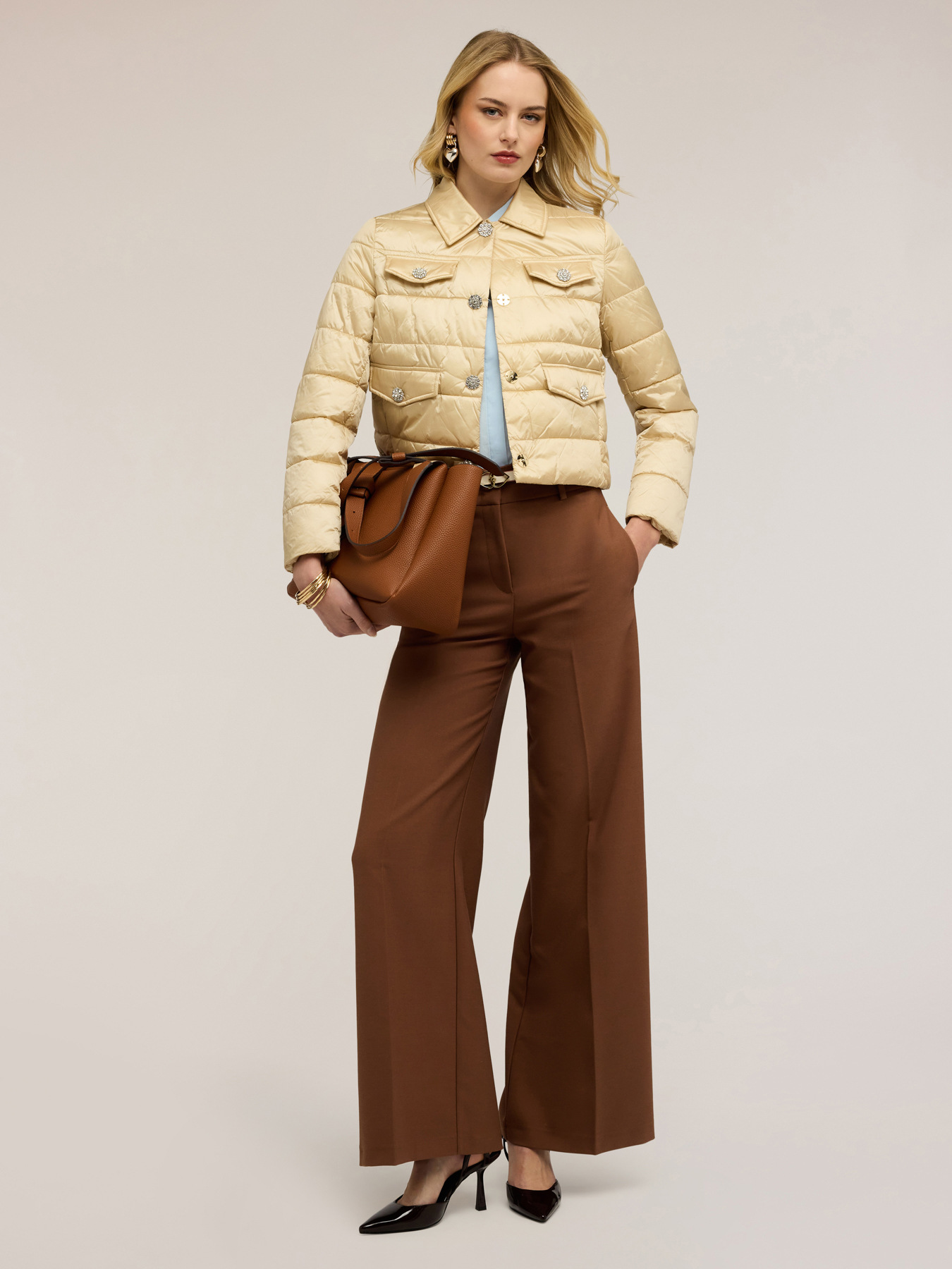 Short lightweight down jacket with jewel buttons image number 0