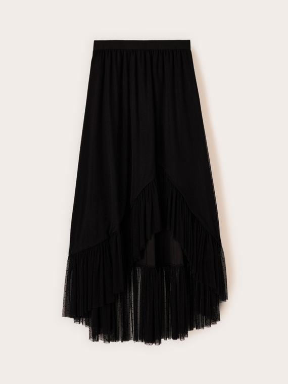 Asymmetrical flared skirt in plumetis