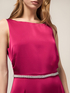 Long satin dress with jeweled belt image number 2