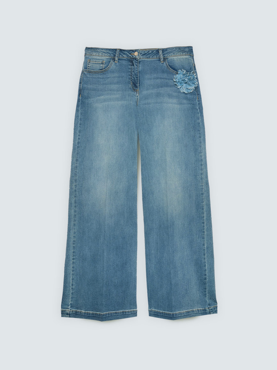Jean Wide Leg avec application florale