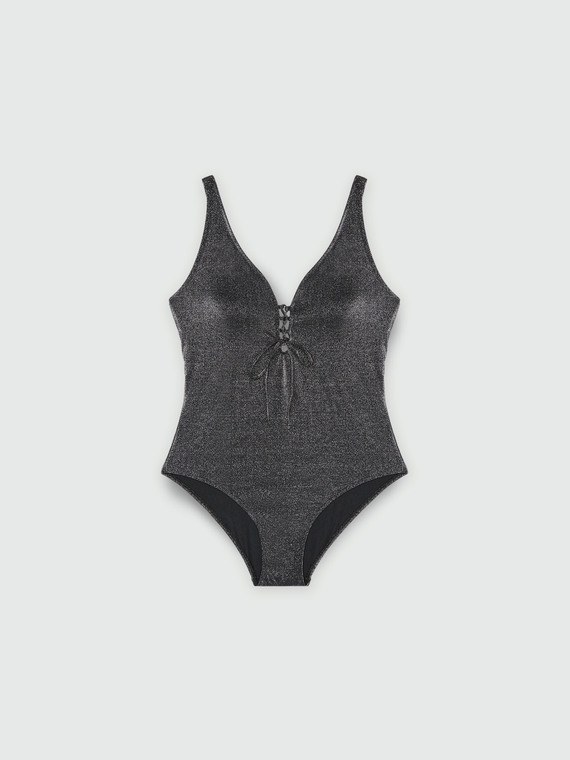 Black lurex one-piece swimsuit