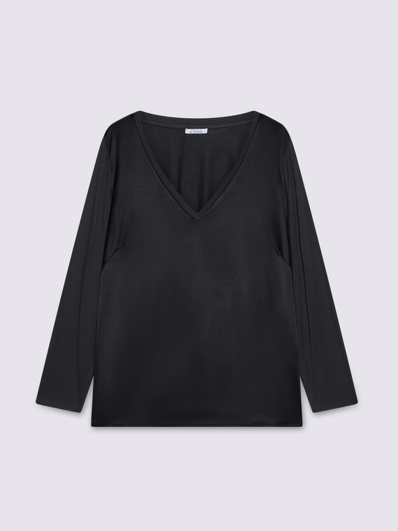 T-shirt bimati&egrave;re avec col en V et manches longues