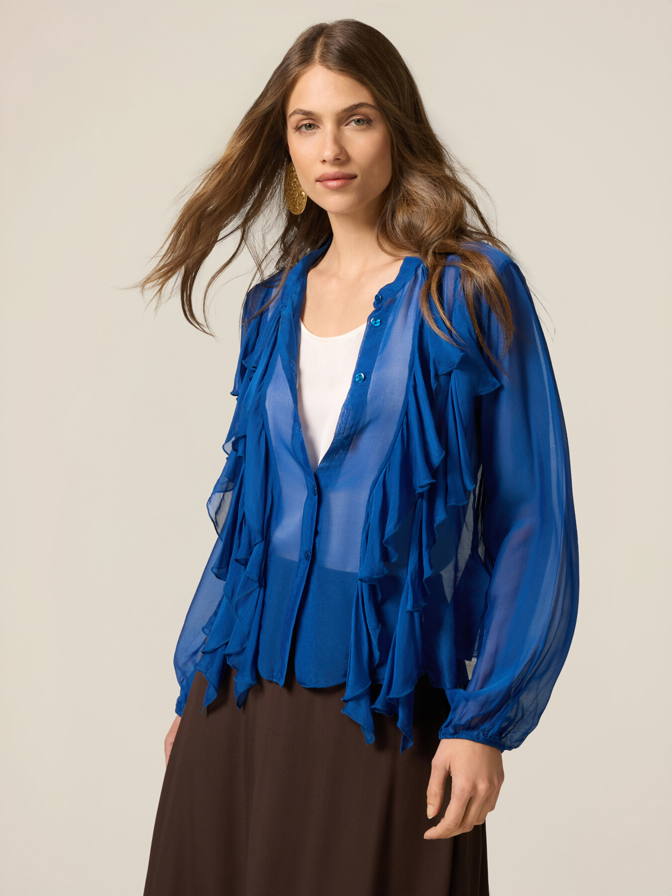 Silk blend shirt with ruffle image number 0