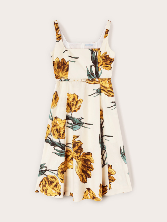 Rochie linie A din poplin cu imprimeu