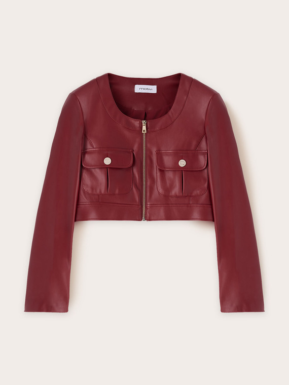 Cropped-Jacke aus beschichtetem Stoff