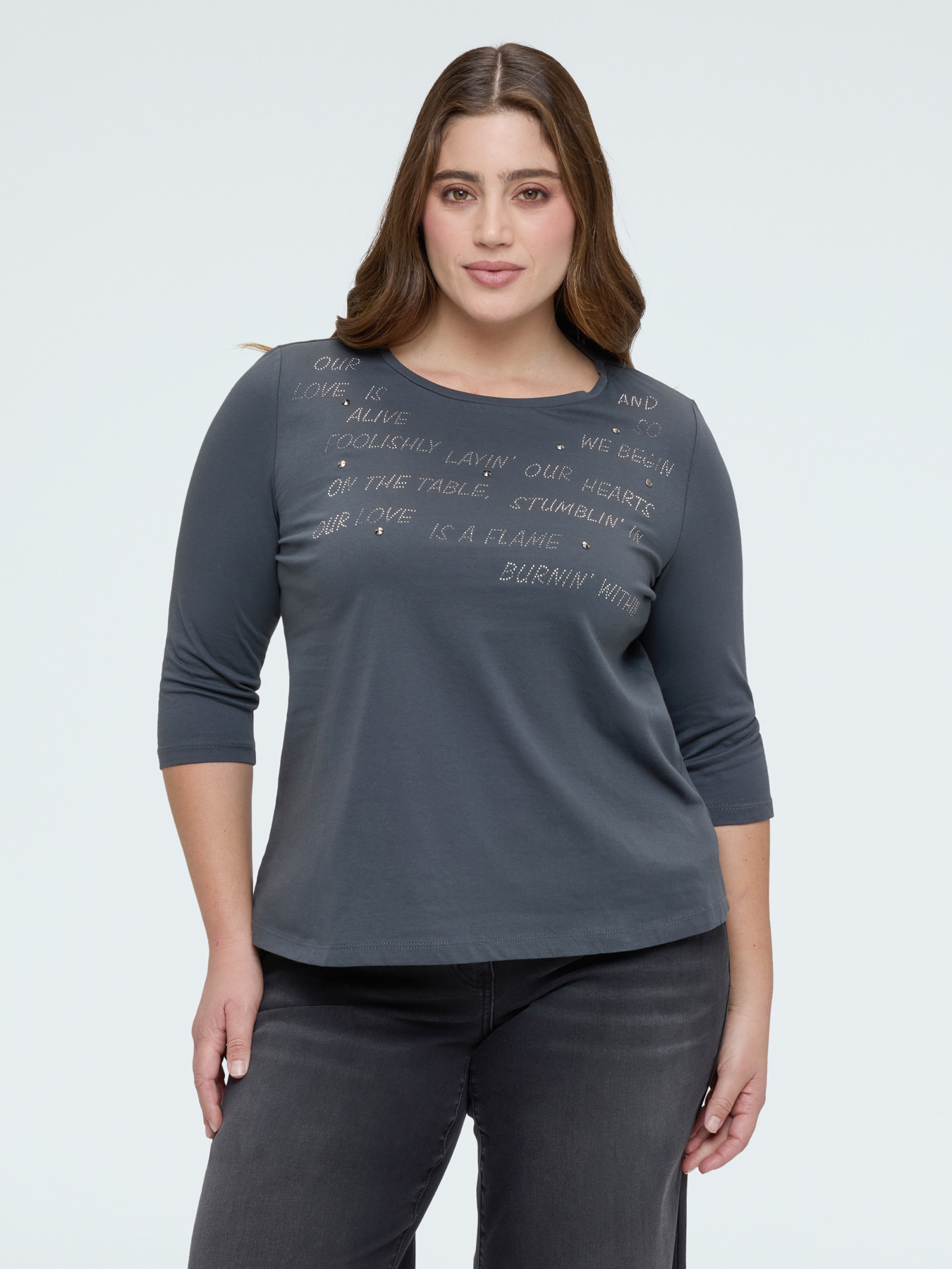 T-shirt en coton avec lettrage en strass image number 2