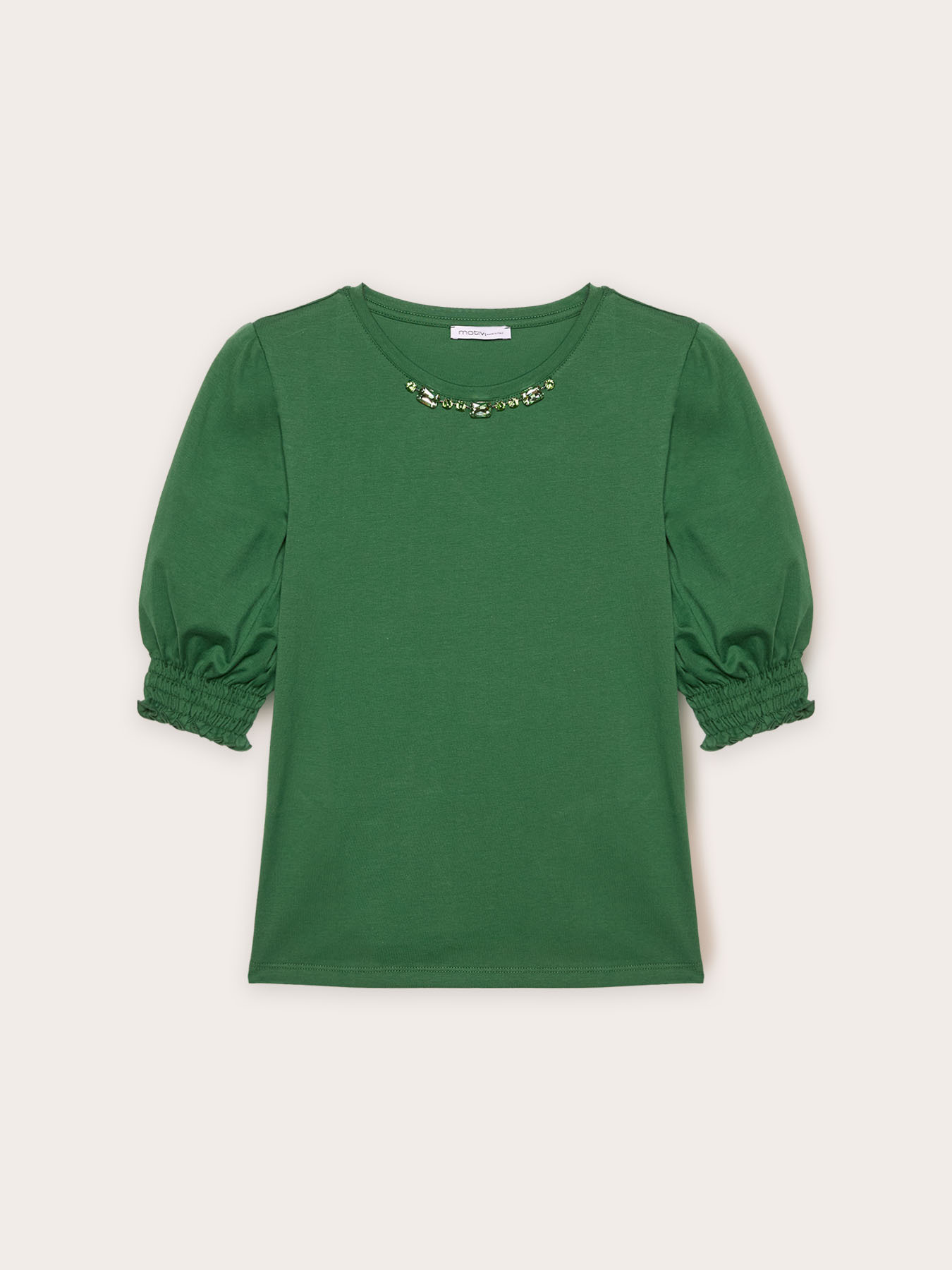 T-shirt con pietre e maniche a sbuffo image number 0