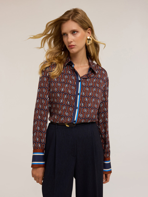 Geometric patterned satin shirt