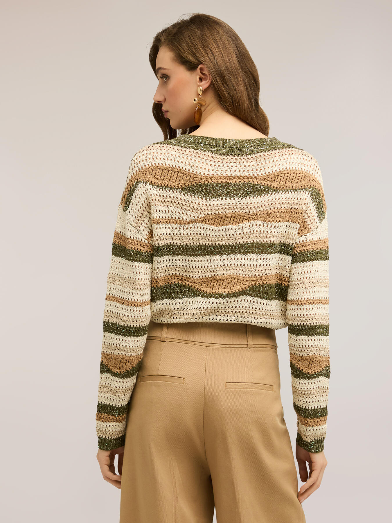 Striped openwork cropped sweater image number 1