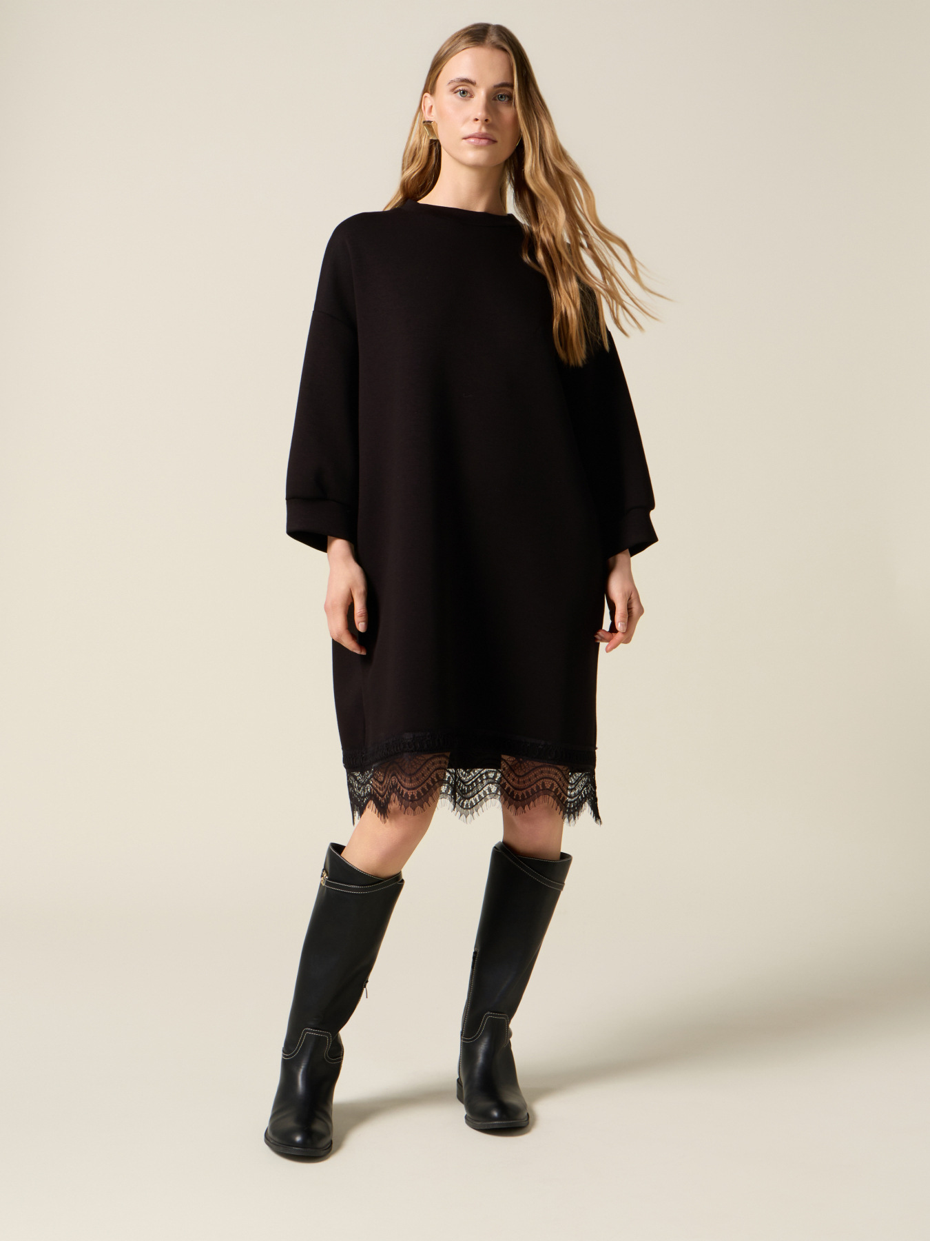 Vestito in tessuto scuba e pizzo image number 0