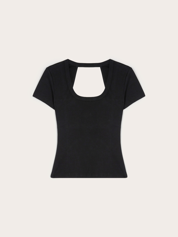 Tricou din jerseu cu striații și decupaje