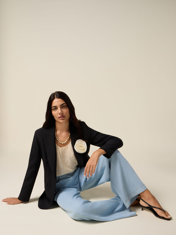 Pantaloni palazzo in tencel effetto denim