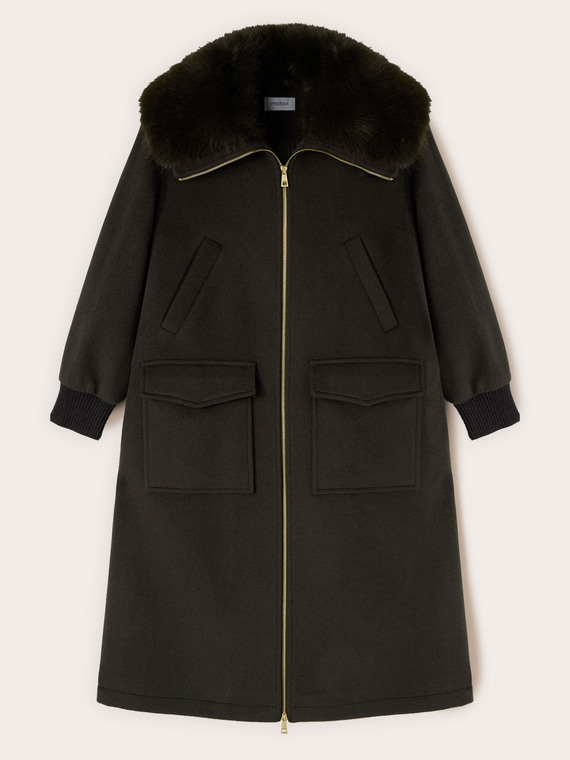 Manteau en laine mélangée avec col amovible