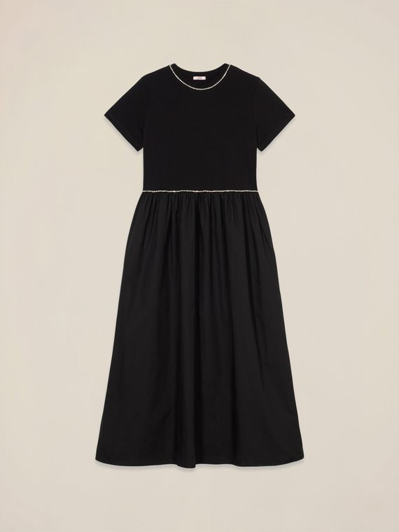 Two-material dress with rhinestones