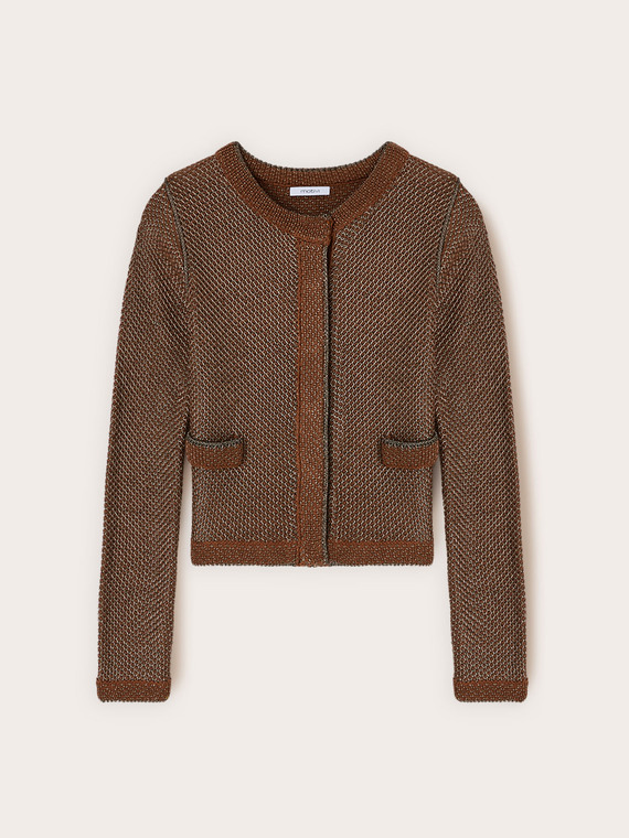 Knitted cardigan in mixed lurex yarn