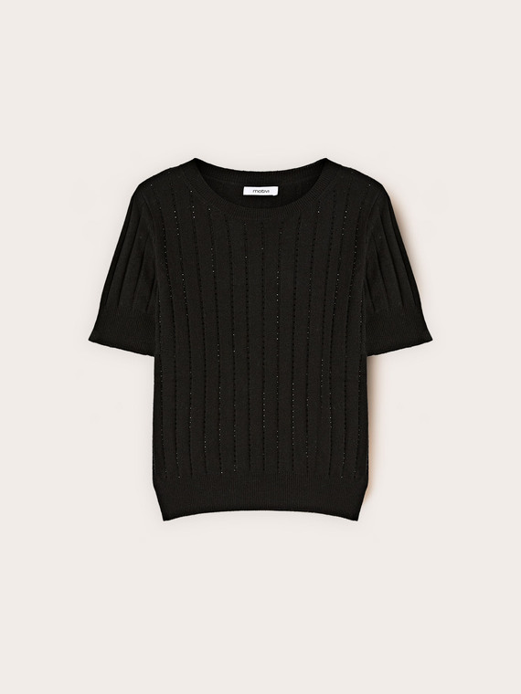 Maglia a coste con righe di strass