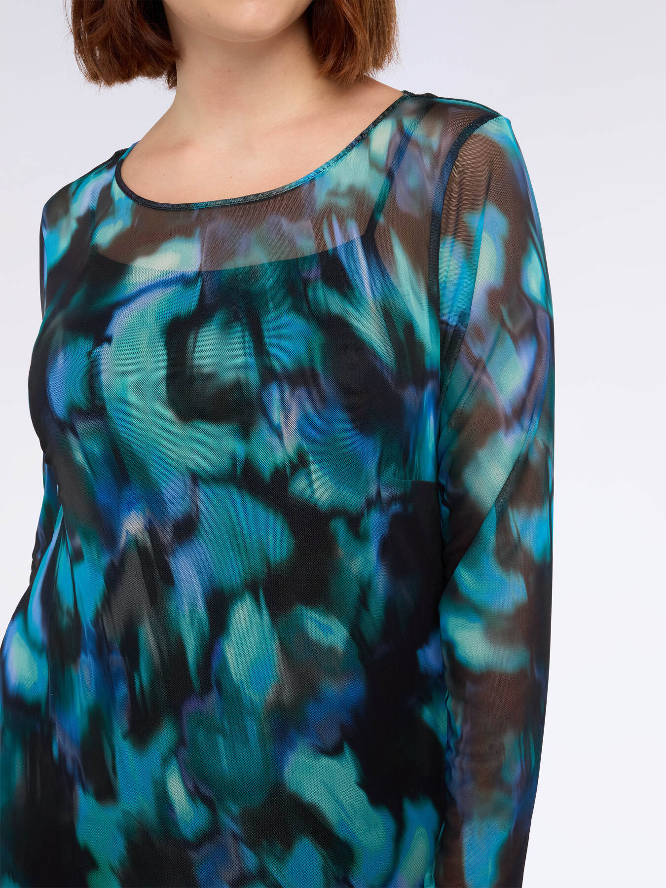 Langes Tüllkleid mit Farbverlauf-Print image number 3