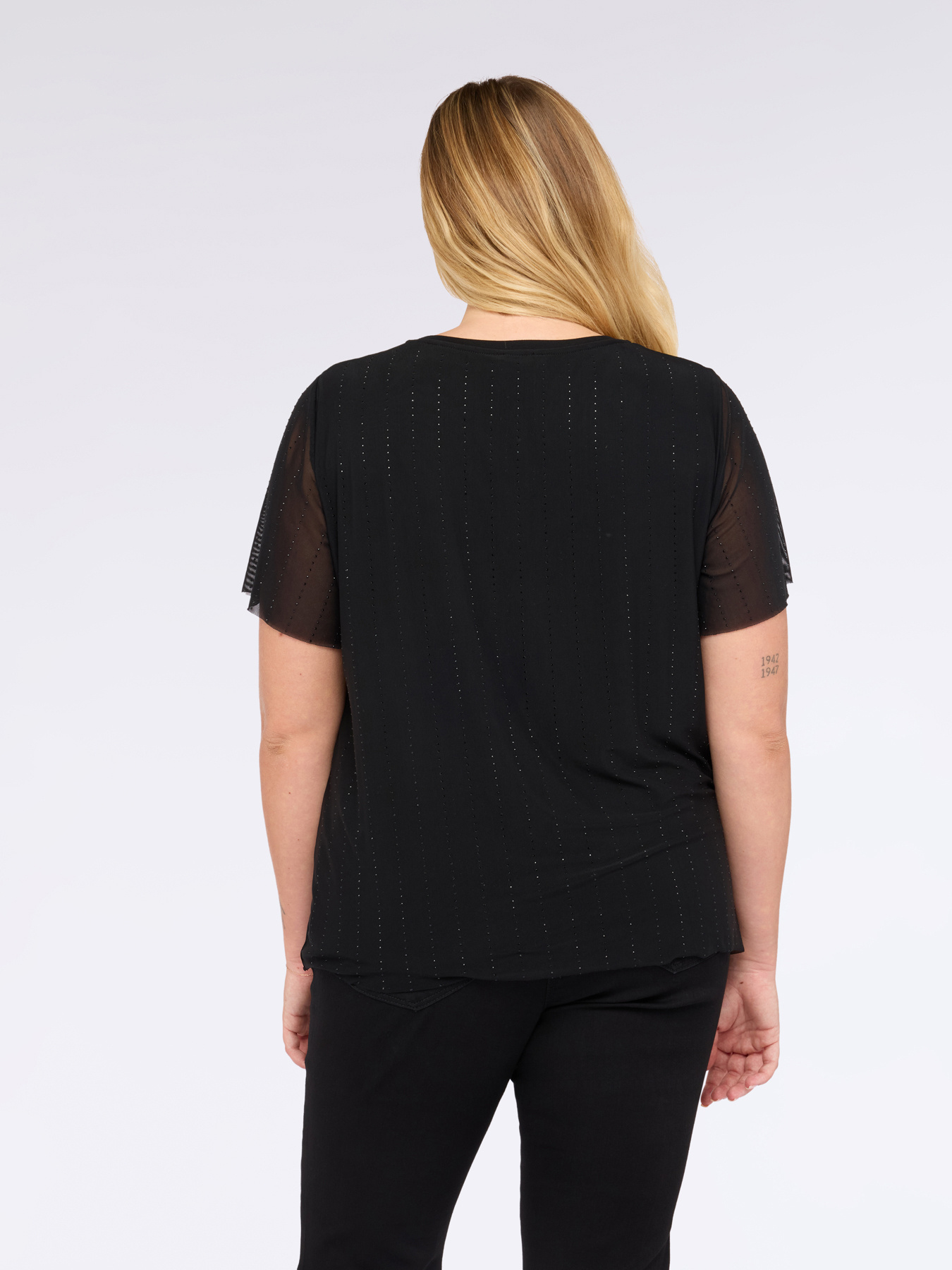 T-shirt in jersey con tulle e punti luce image number 1