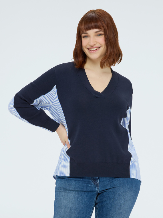 Strickpullover mit V-Ausschnitt und Streifeneins&auml;tzen