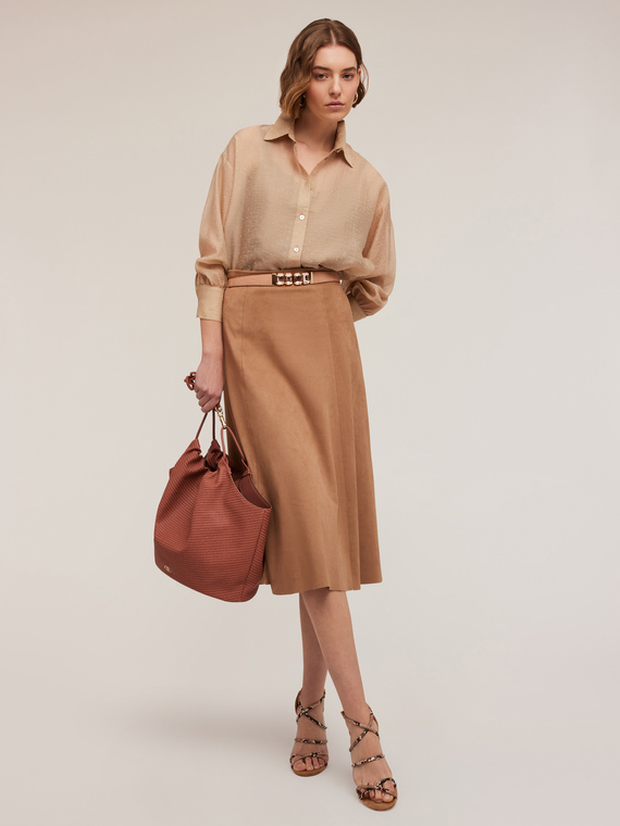 Suede-effect midi skirt