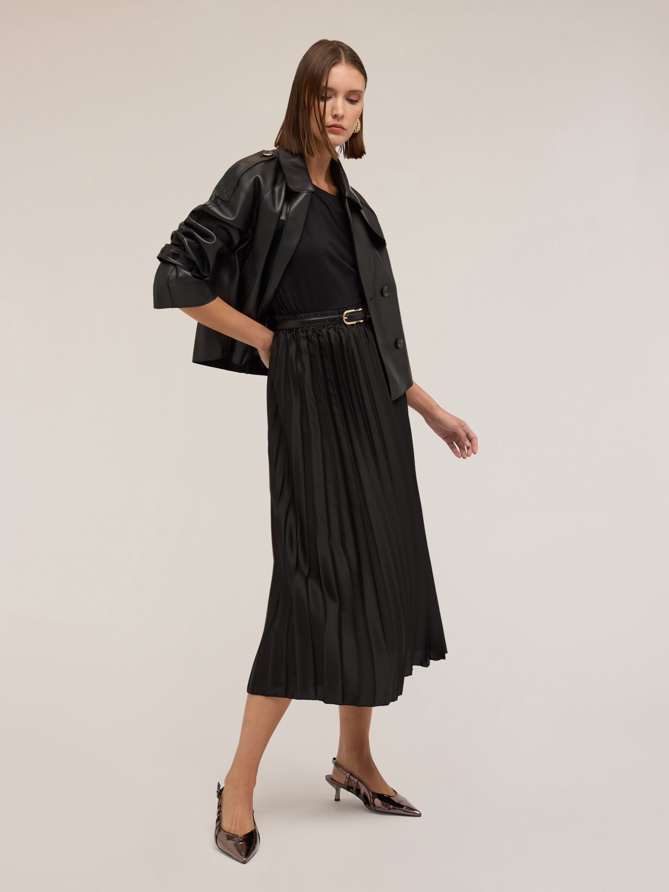 Fustă midi plisată din satin image number 0