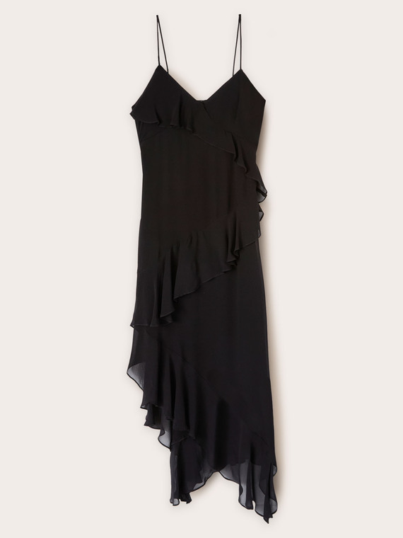 Flounced midi dress with ruching