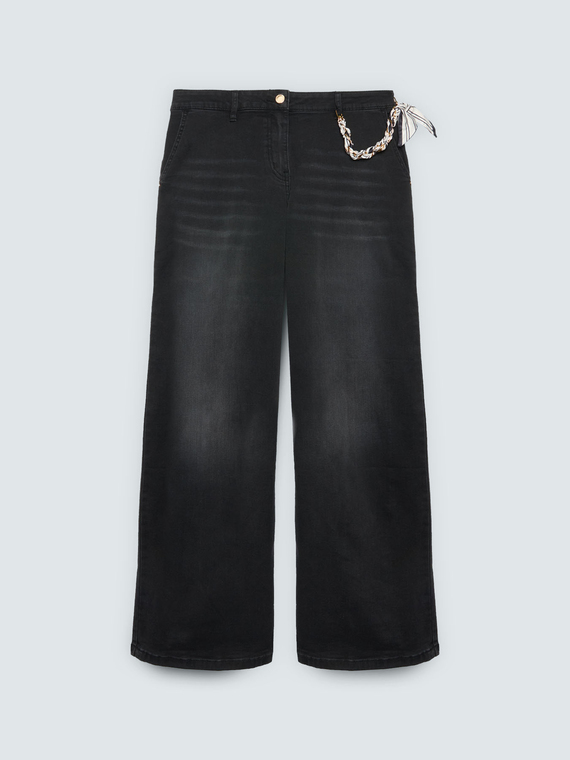 Jeans Wide Leg Waschung Black mit Charm