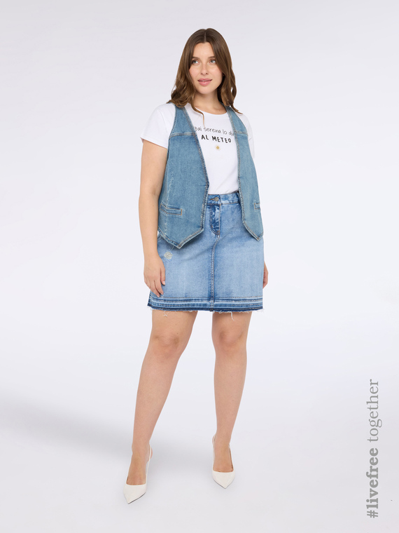 Mini-jupe en denim effet us&eacute;