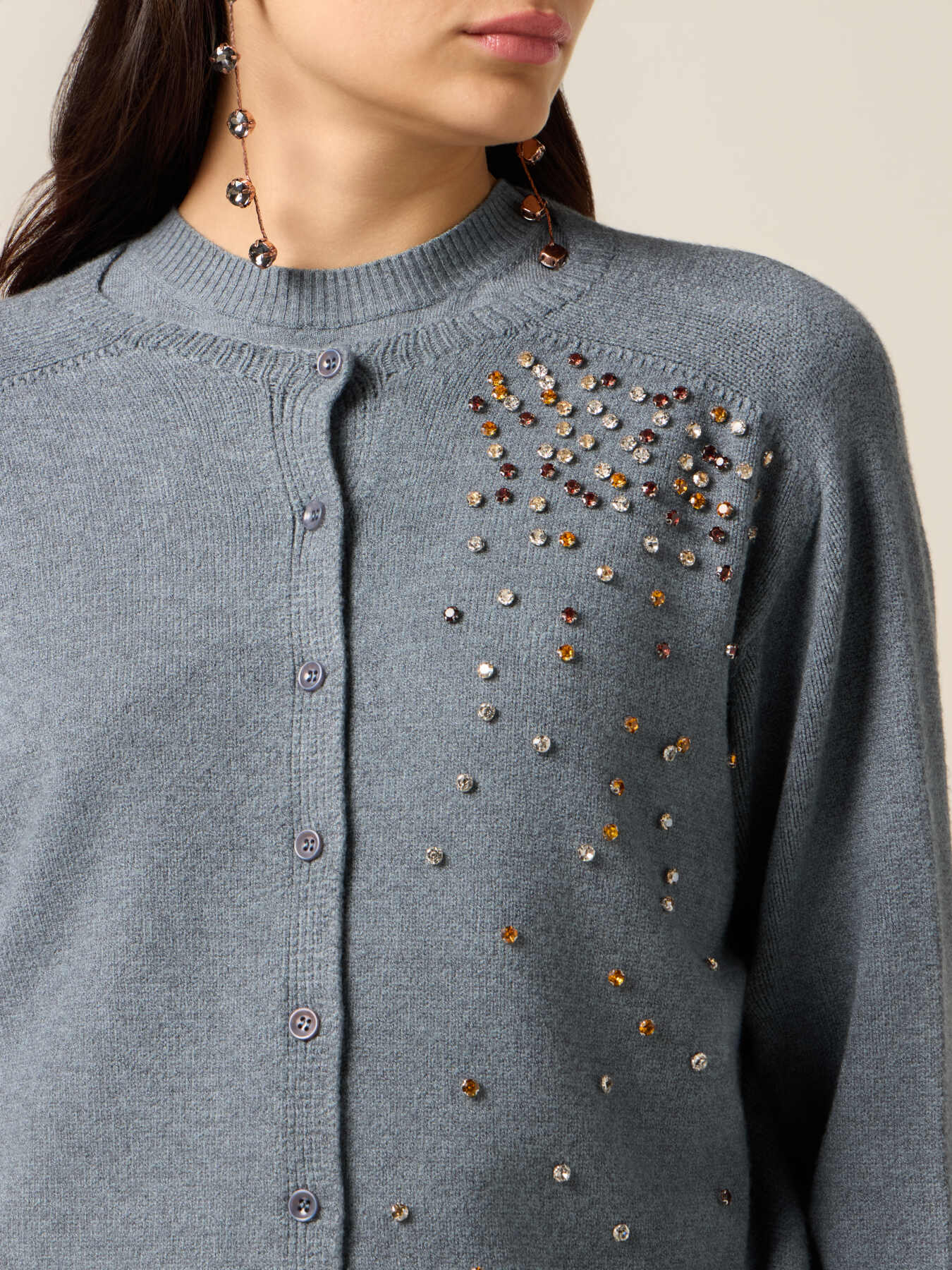 Viscose blend cardigan with crystals image number 2