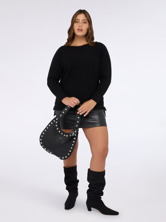 Viscose blend sweater with boat neckline