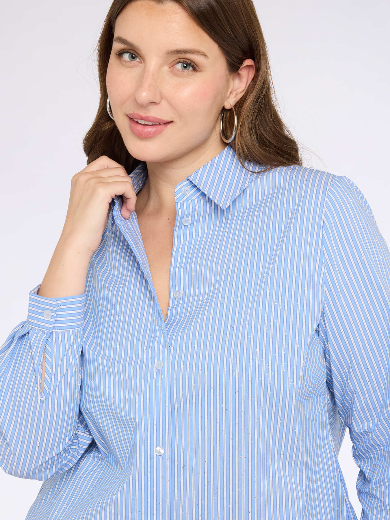Striped cotton blend shirt with sparkle details image number 3