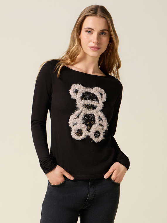Jersey t-shirt with print and appliqués