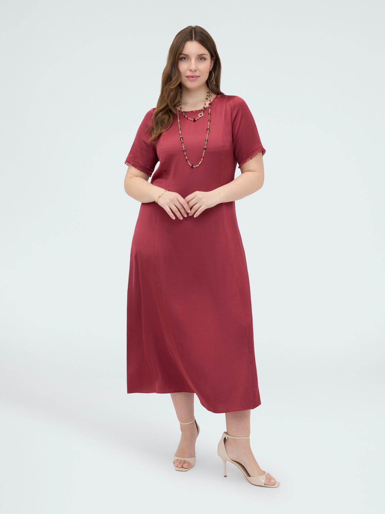 Vestito linea ad A in raso dettagli sfrangiati image number 2