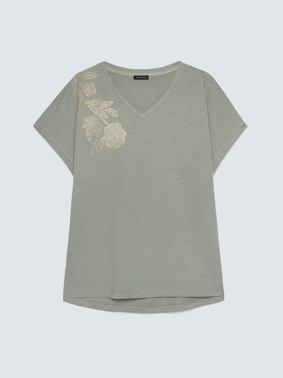 T-Shirt aus Baumwolle mit Blumenapplikation